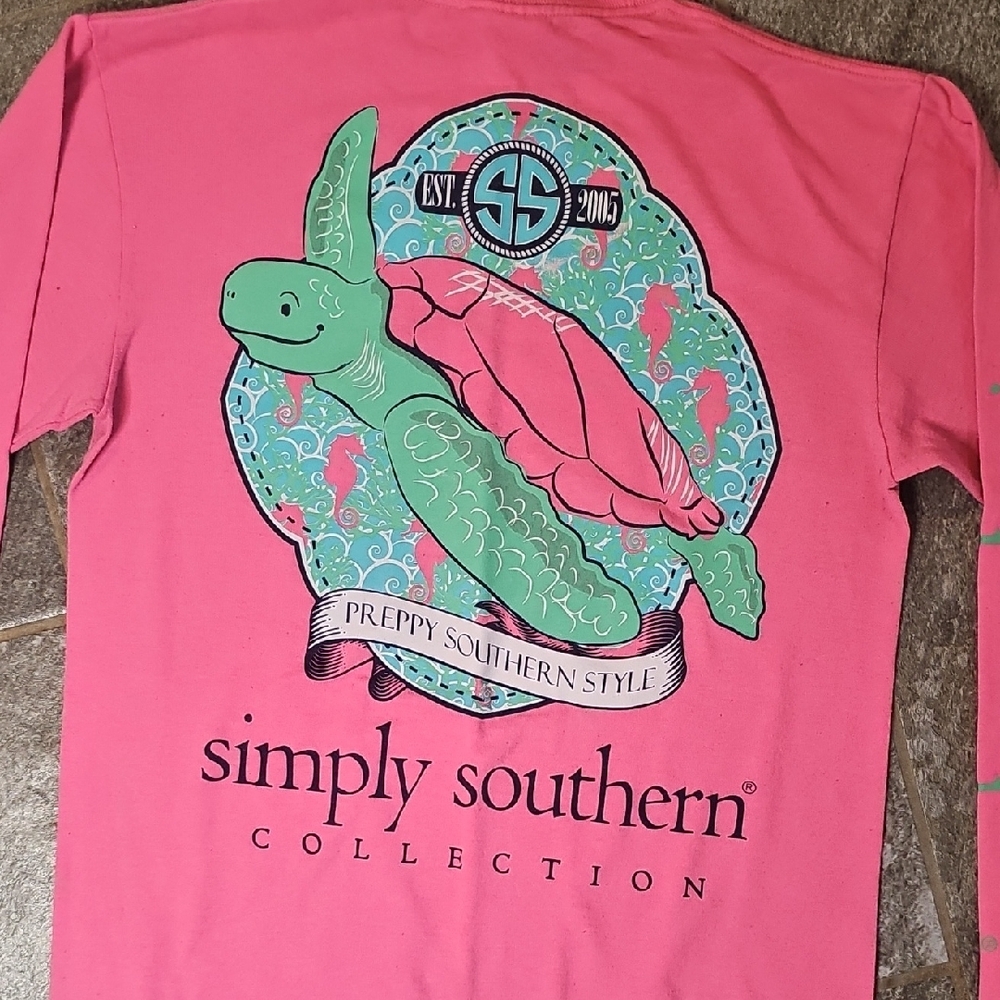 ☕️Simply Southern Pink Long Sleeve Shirt Size Large - Preppy Southern Style